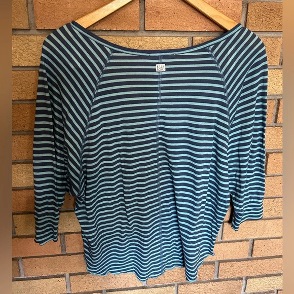 Billabong Women’s 1/2 Sleeve Blue Striped Button Lightweight Linen Blend Shirt - Picture 4 of 4